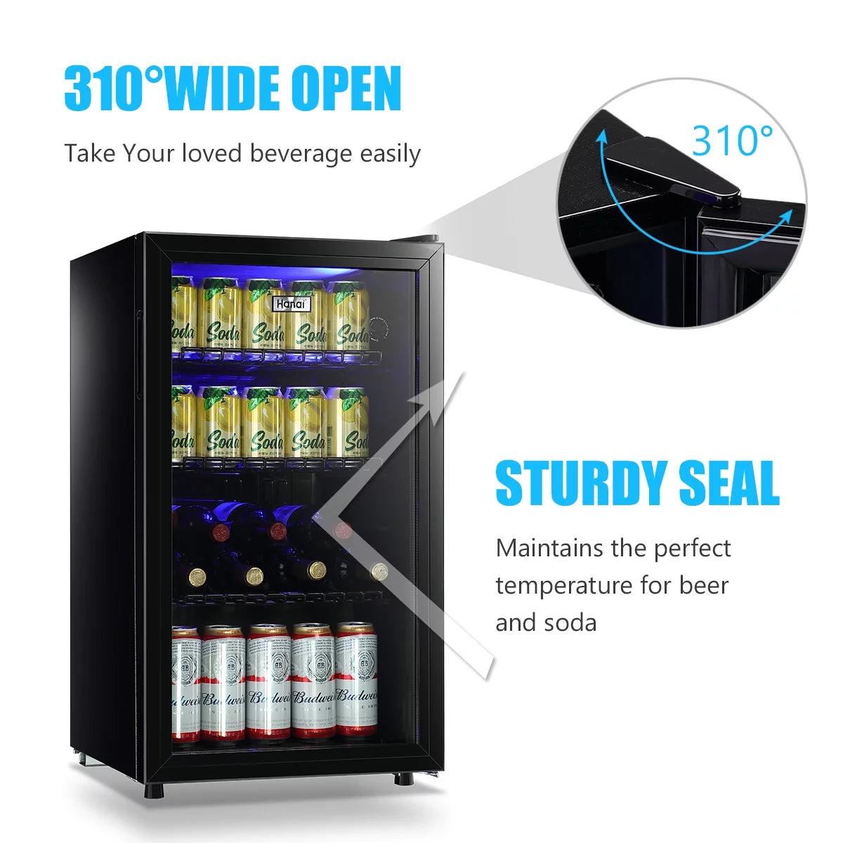 100 Can Capacity Compact Beverage Refrigerator with Glass Door U179