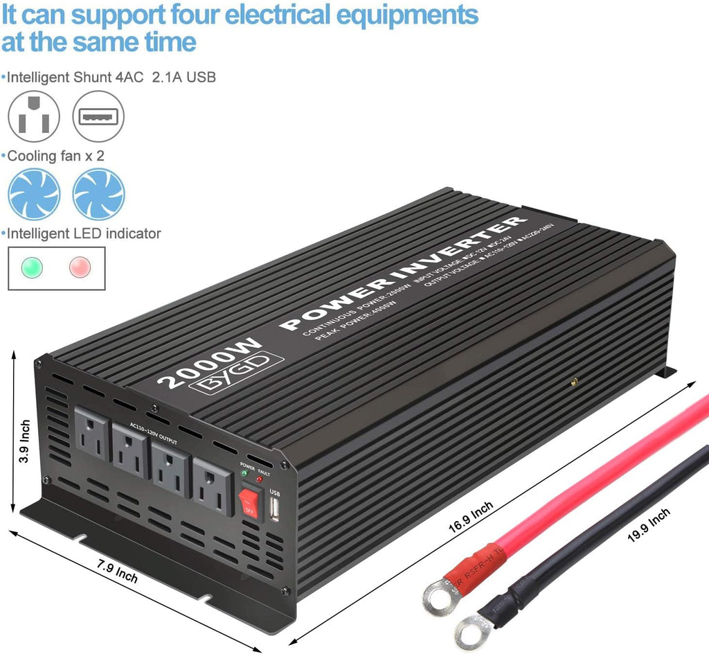 2000W Power Inverter 12V to 110V Modified Sine Wave with 4 AC Outlets L783