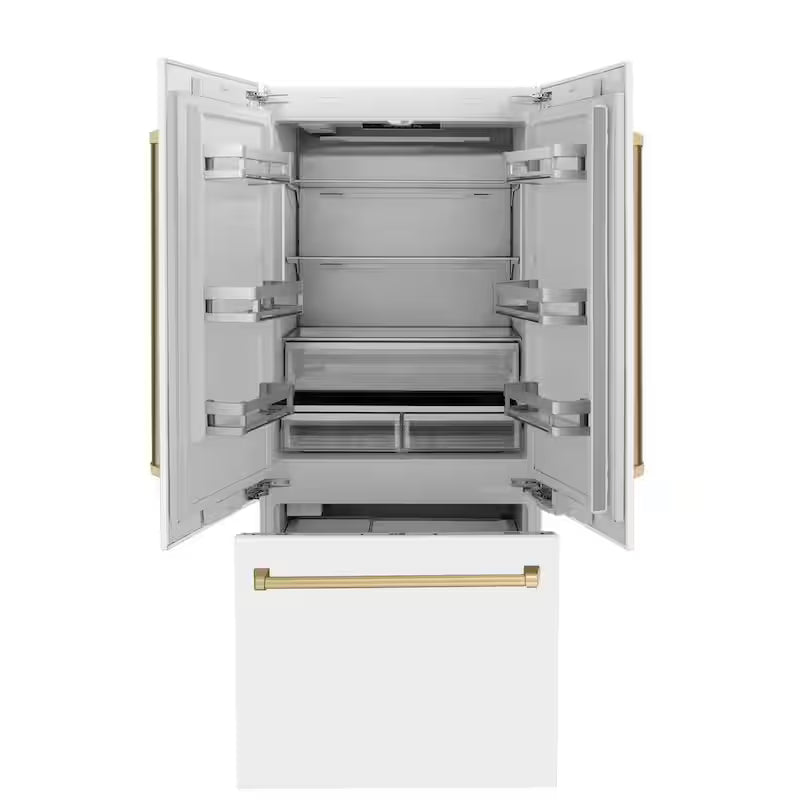 36 in. 3-Door French Door Refrigerator with Champagne Bronze Handles in White Matte Y56464