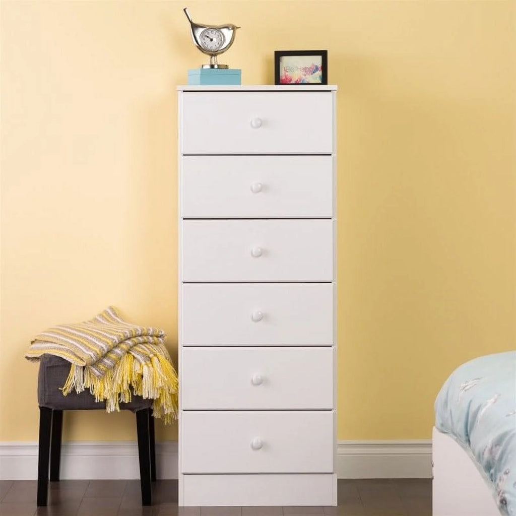 6 Drawer White Wood Lingerie Chest B7544