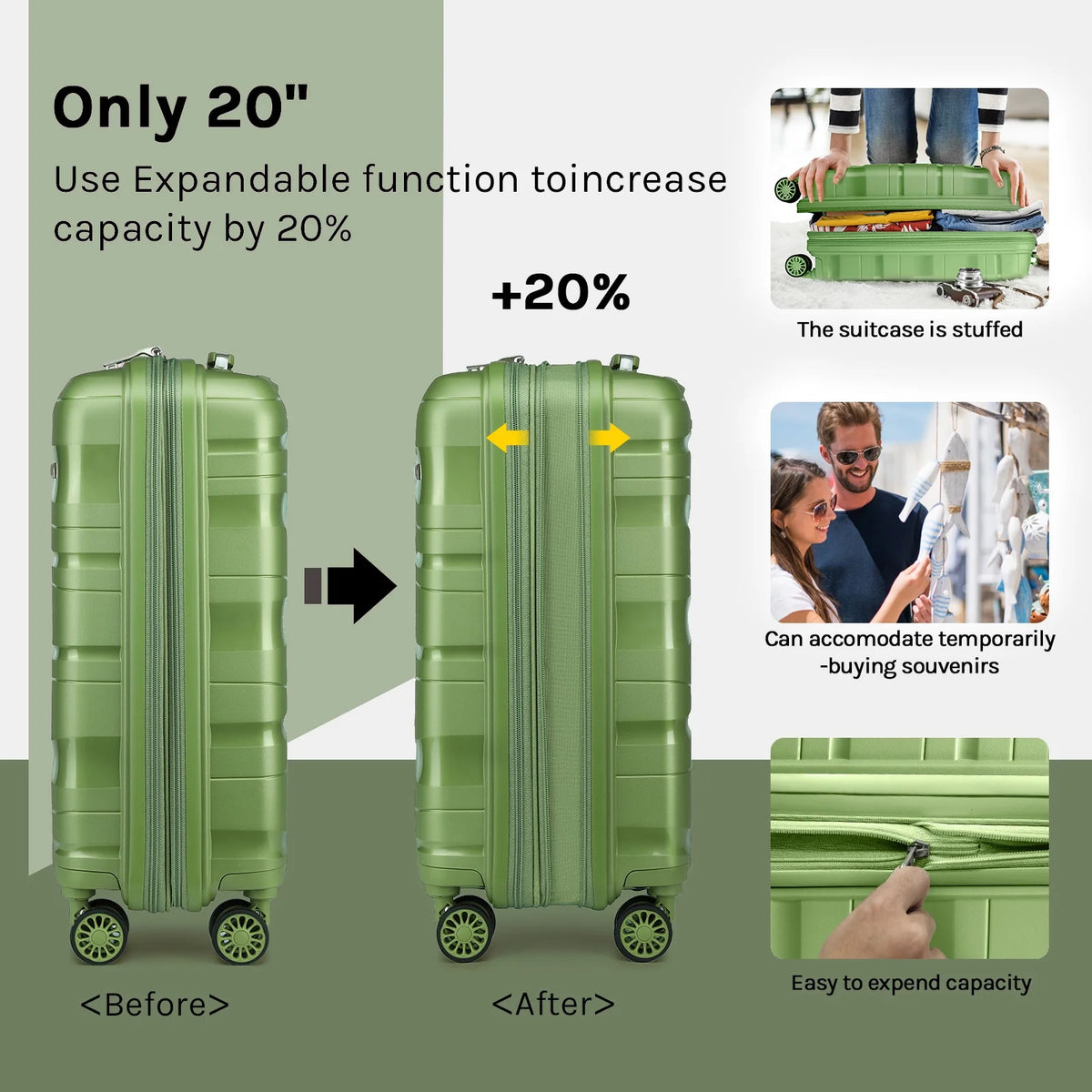 5 Luggage Sets PP Hardside Spinner Luggage Expandable Carry-on Suitcase H2730