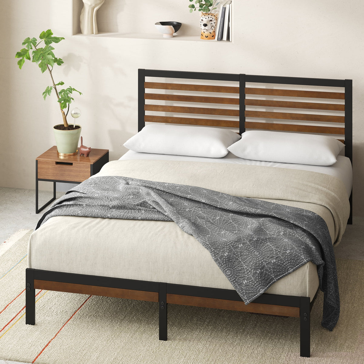 Queen Bamboo and Metal Platform Bed Frame Q114