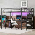 Full XL Size Black Metal Loft Bed with L-Shaped Desk and Stairs Z400612