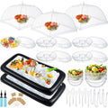 128 Pcs Inflatable Cooler with 2 Serving Bars, Food Cover, Salad Bowl, Utensils, Appetizer Tray, 100 Labels T2760