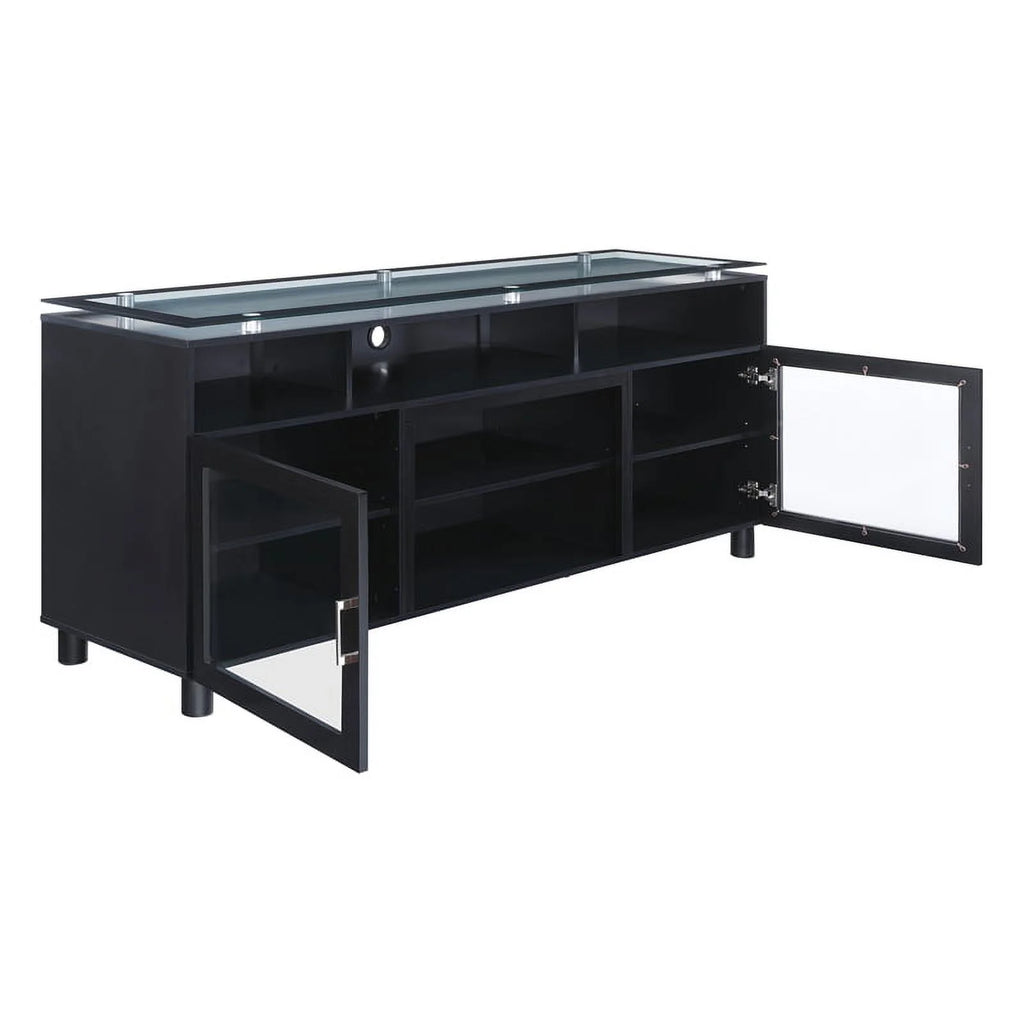 72" Black Engineered Wood TV Stand with Tempered Glass R15181