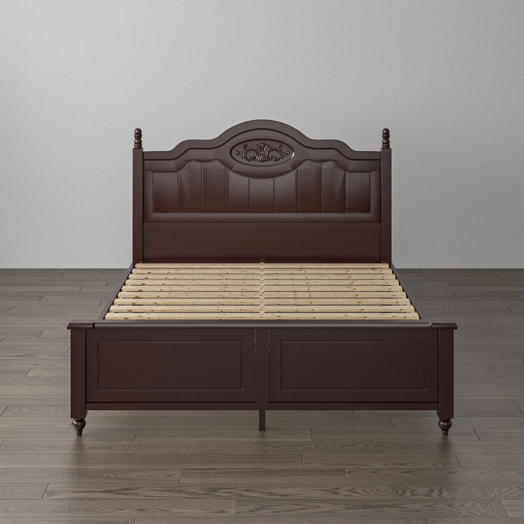 Queen Dark Brown Wood Platform Bed with Headboard O173