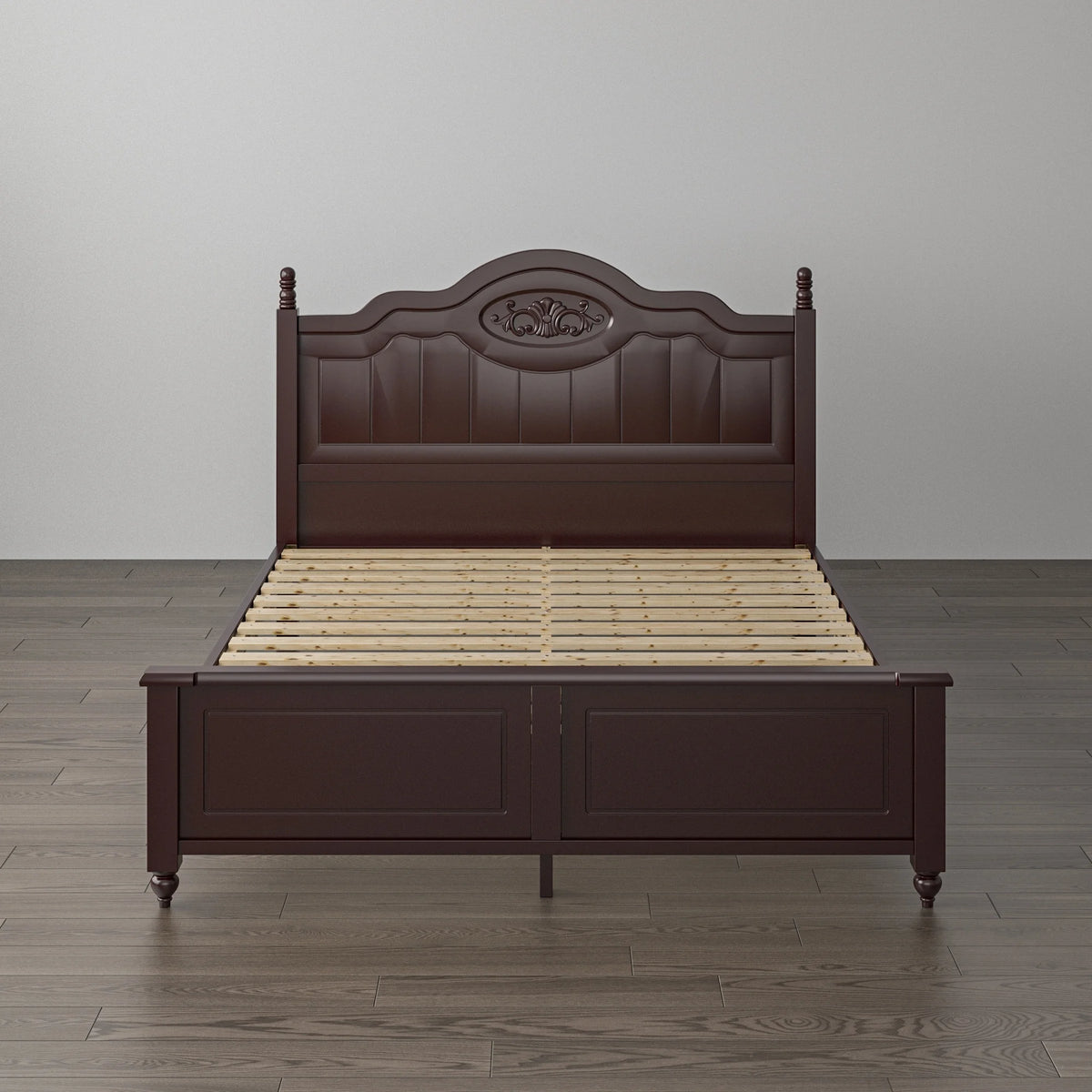 Queen Dark Brown Wood Platform Bed with Headboard O173