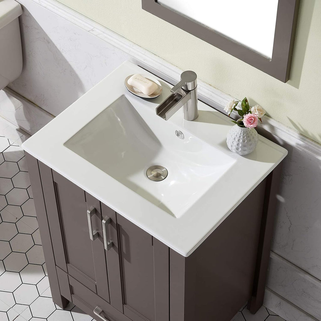 24 Inch Grey Wood Bathroom Vanity with Ceramic Sink F727