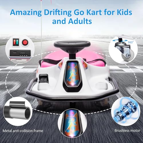 24V Electric Drifting Go Kart White Pink V4397