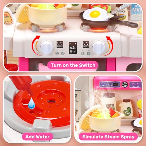 Pink Kids Play Kitchen Set with Sound & Light E9130