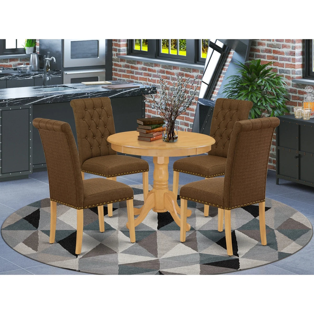 5 Pc Dining Set with Round Table and 4 Chairs O401754