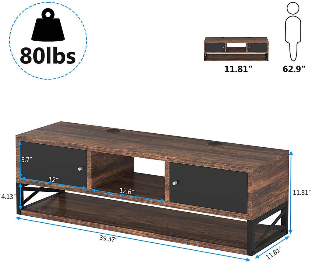 3 Tier Wall Mounted Media Console with Doors Storage S8900