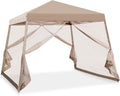 10' x 10' Slant Leg Pop Up Canopy Tent with Mosquito Netting Beige T20857