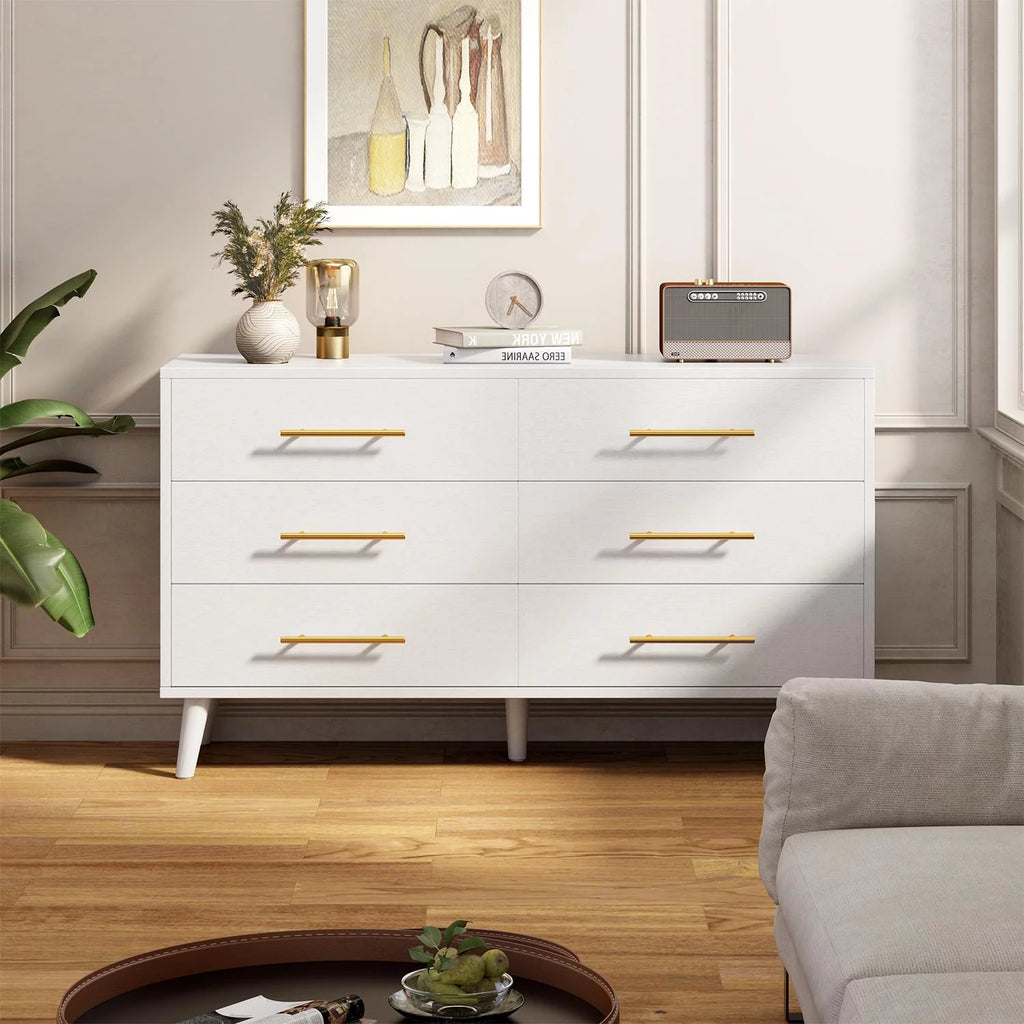 White 6 Drawer Dresser with Gold Handles A991735
