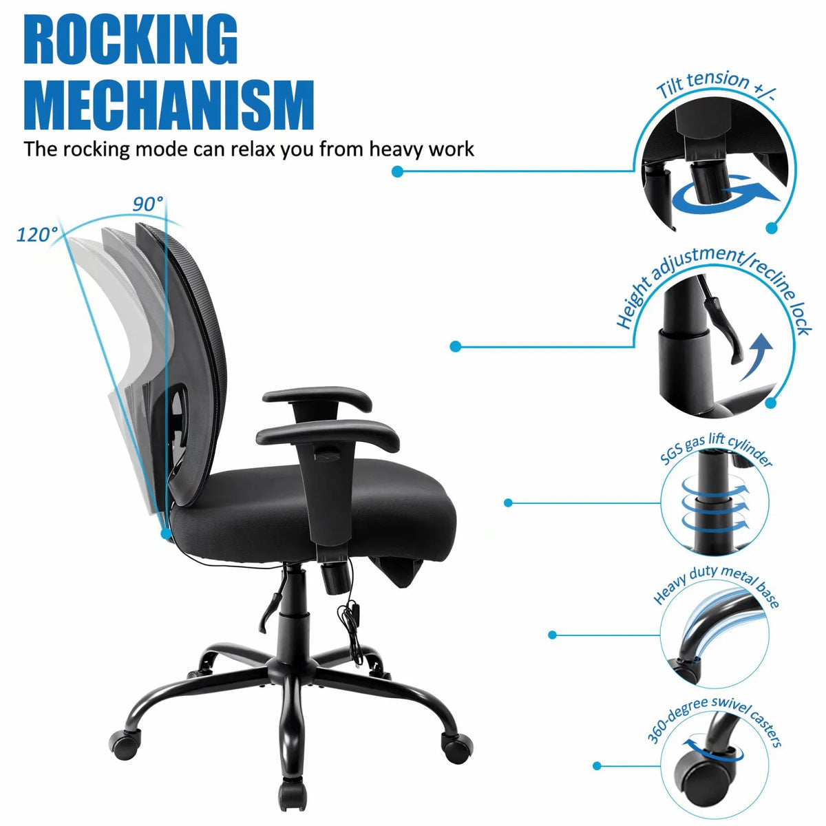 Black Ergonomic Mesh Office Chair with Arms S475