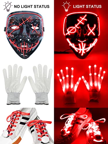 Halloween LED Mask Light Up Gloves and Glow Shoelaces D4295