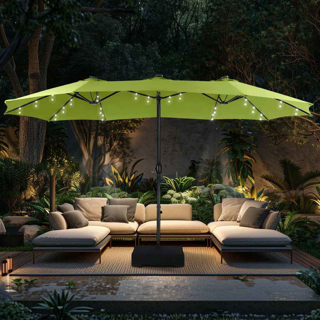 15ft Double-Sided Patio Umbrella with Solar Lights & Base U71371