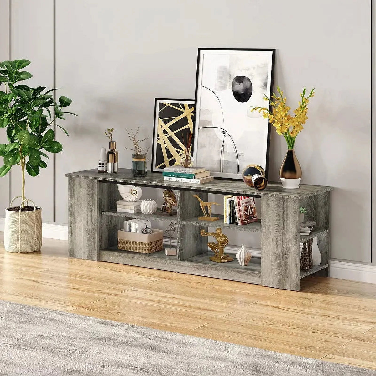 55 inch 3-Tier TV Stand with 8 Adjustable Storage Units Grey M850