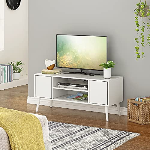 White TV Stand with Storage and Shelves A7750