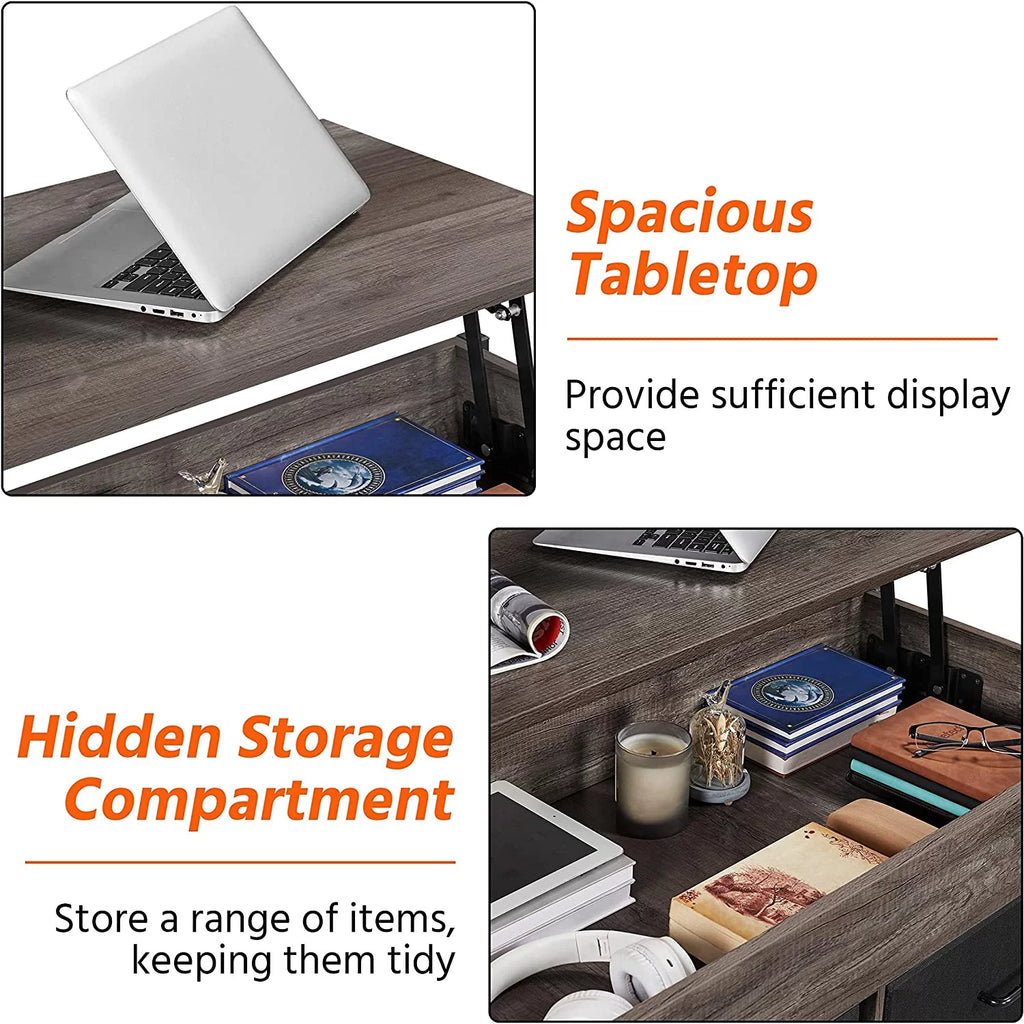 41 Inch Lift Top Coffee Table with Hidden Storage and 2 Fabric Baskets Q4144