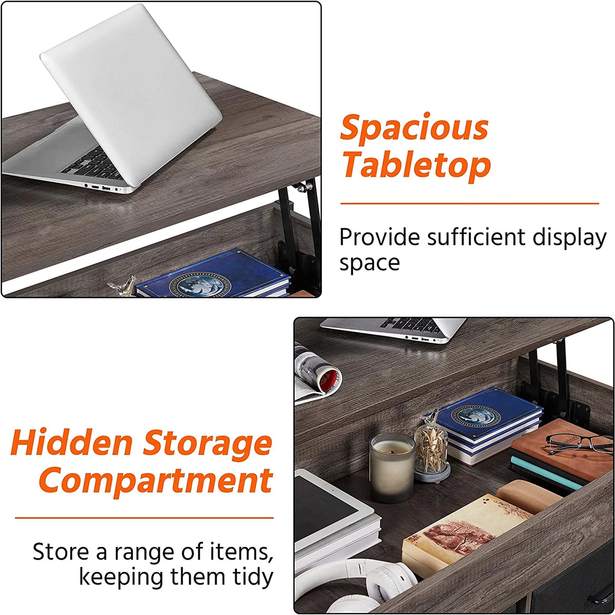 41 Inch Lift Top Coffee Table with Hidden Storage and 2 Fabric Baskets Q4144