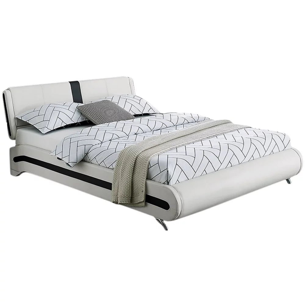 Queen White Platform Bedroom Set with Striped Headboard J4045