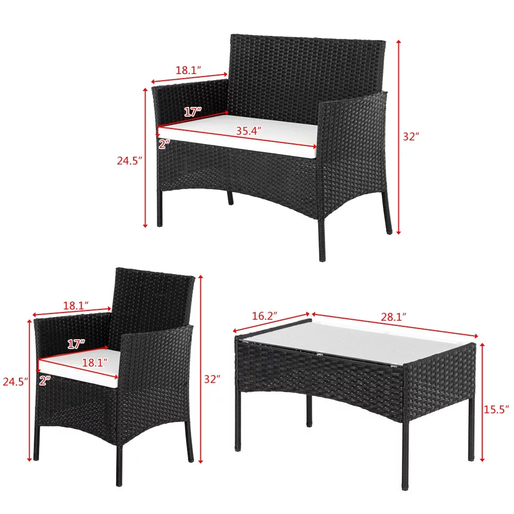 4-Piece PE Wicker Outdoor Conversation Set with Cushions S4993