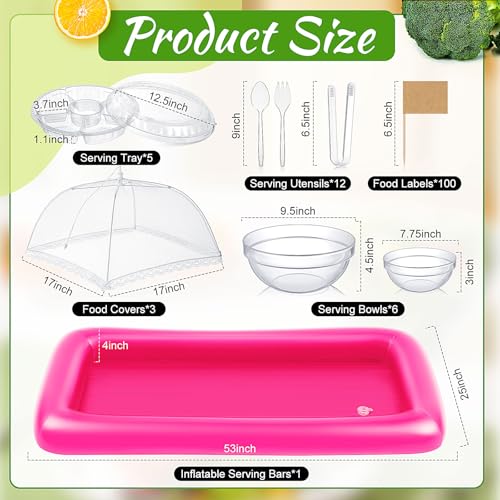 128 Pcs Inflatable Cooler with 2 Serving Bars, Food Cover, Salad Bowl, Utensils, Appetizer Tray, 100 Labels T2760