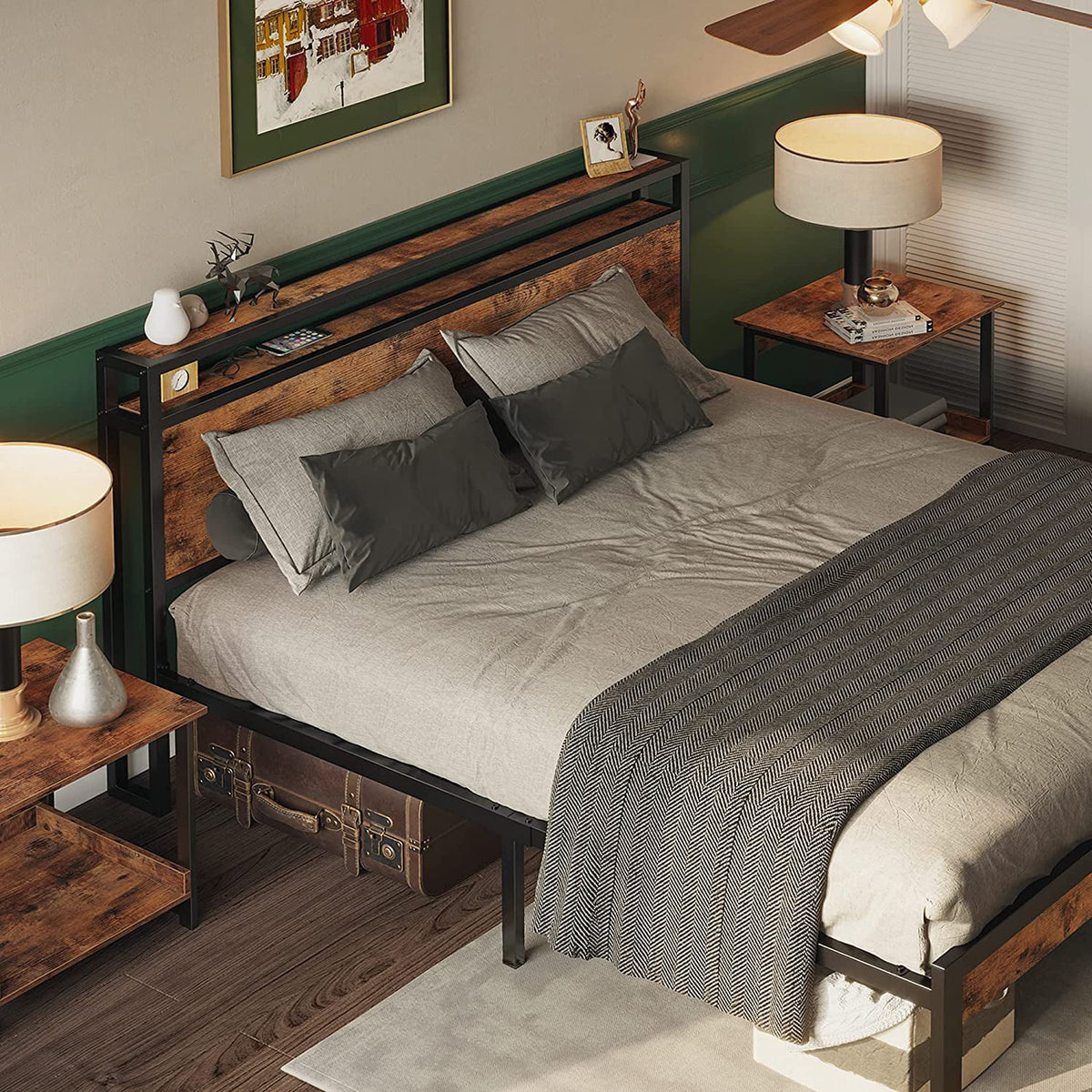 Queen Bed Frame with Industrial Headboard T535
