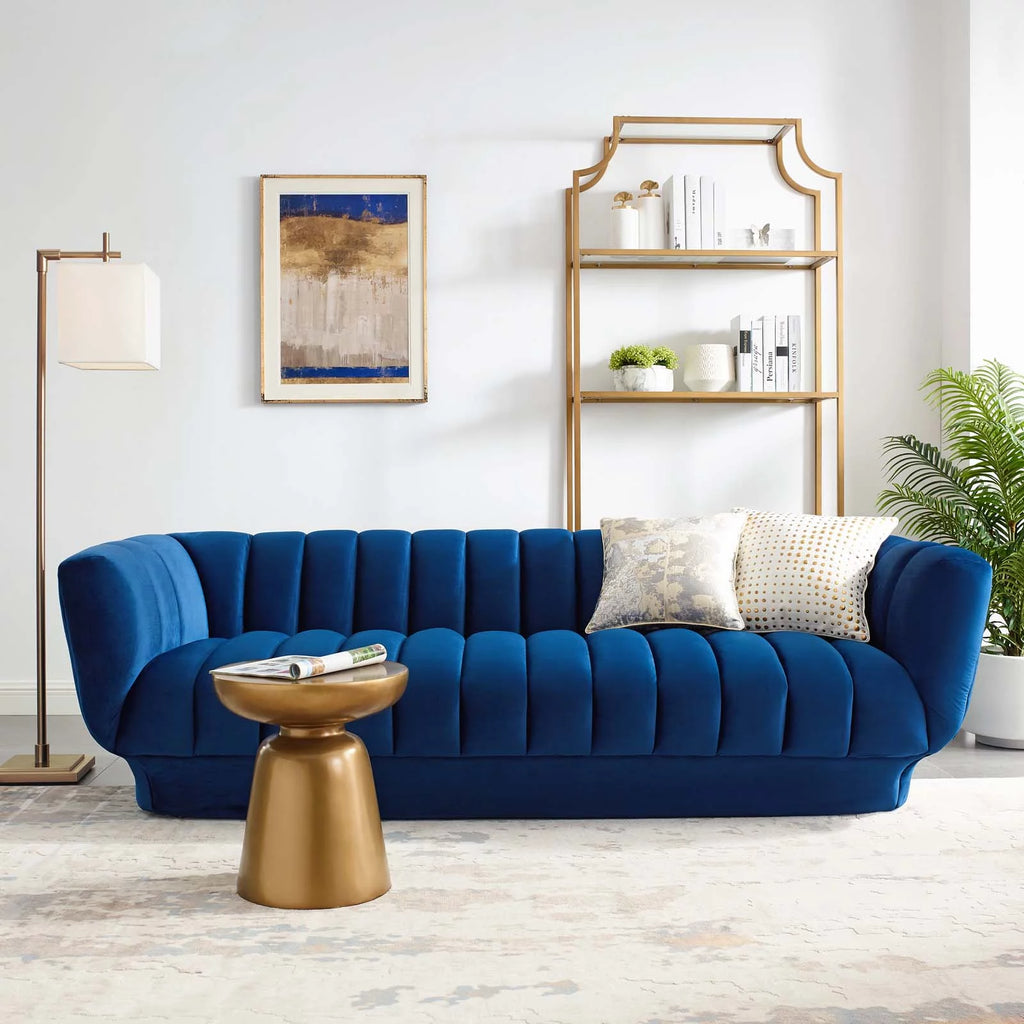 Navy Vertical Channel Tufted Velvet Sofa R65569