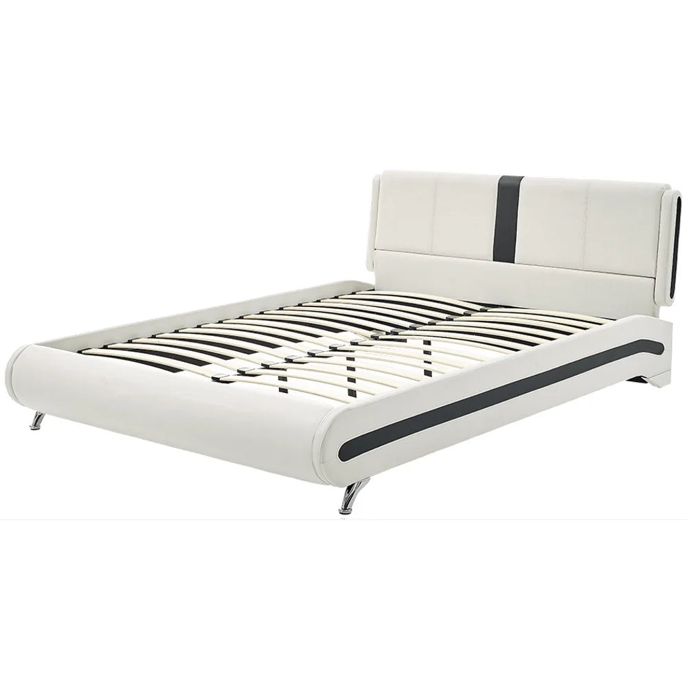 Queen White Platform Bedroom Set with Striped Headboard J4045