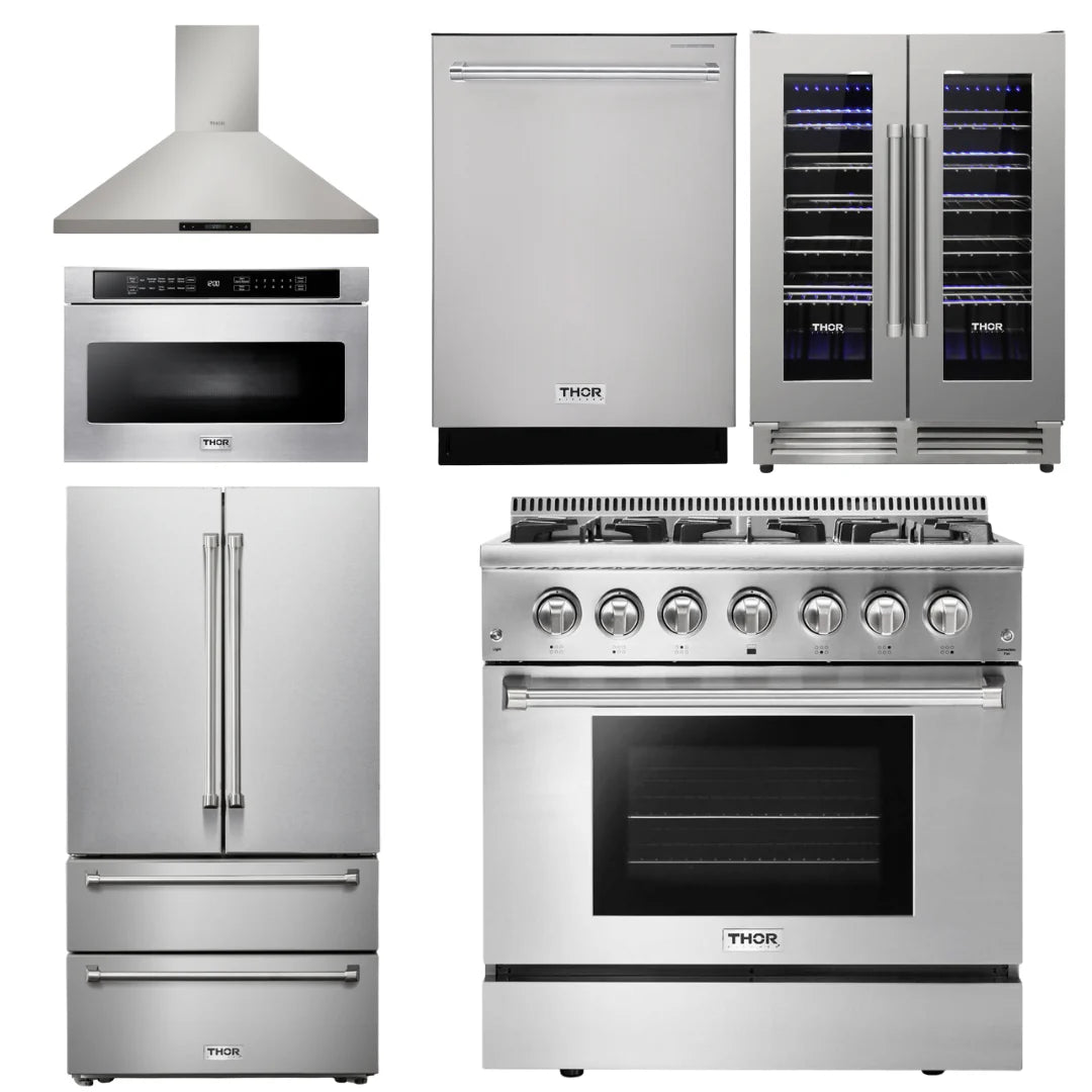 36 Propane Dual Fuel Range, Range Hood, Microwave, Refrigerator, Dishwasher, Wine Cooler T1574
