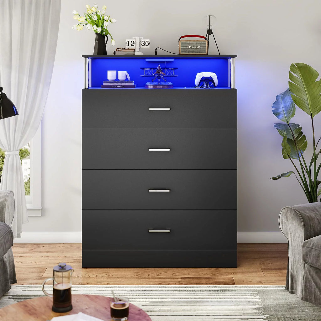 Black 6 Drawer Dresser with Charging Station and LED Light I969804