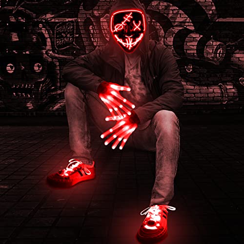 Halloween LED Mask Light Up Gloves and Glow Shoelaces D4295