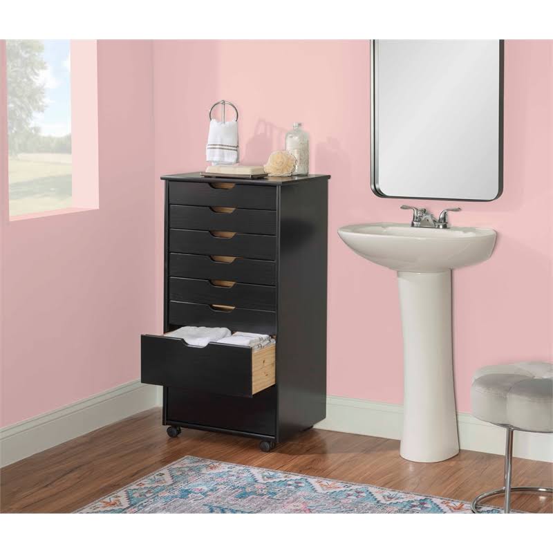 Black 8 Drawer Wood Rolling Storage Cart W586