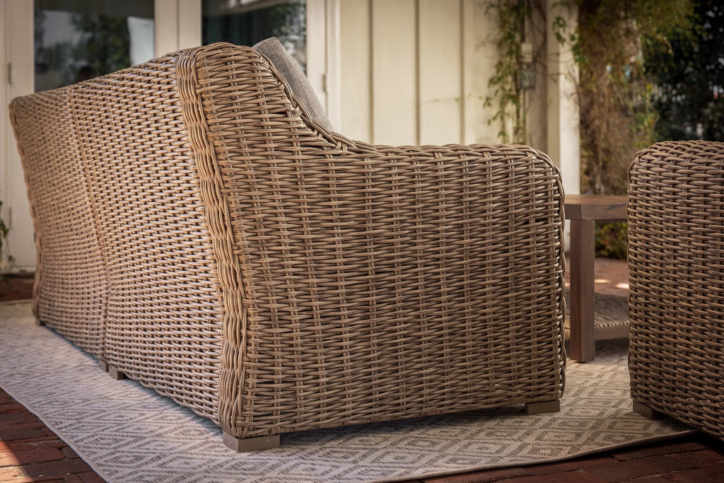 2 Piece Outdoor Sofa and Coffee Table Set with Gray Cushions L715998