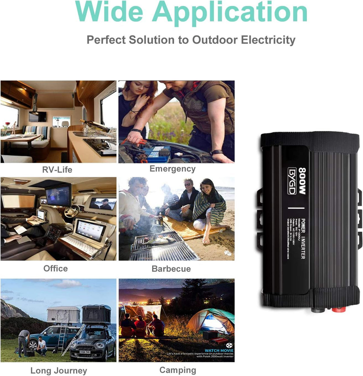 2000W Power Inverter 12V to 110V Modified Sine Wave with 4 AC Outlets L783