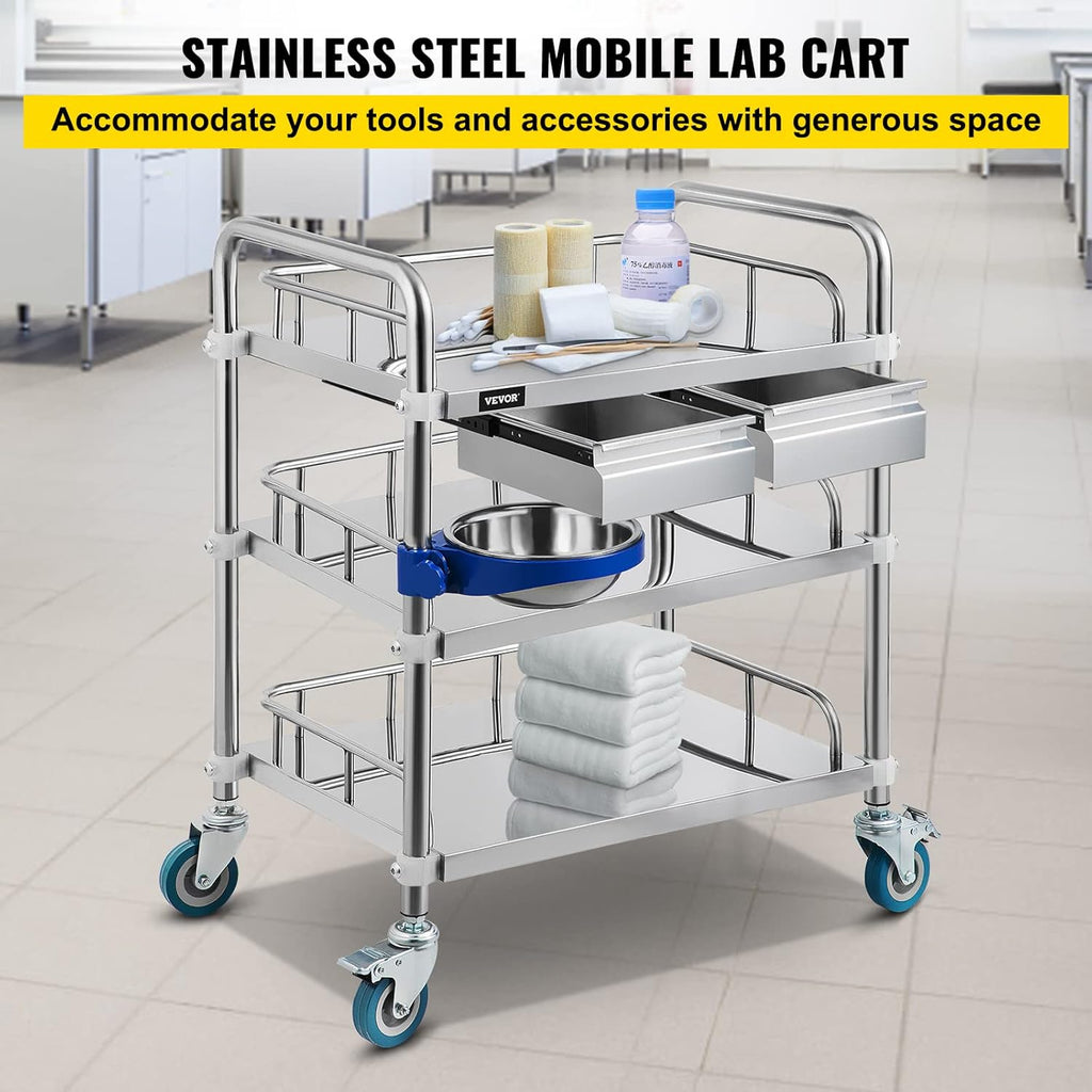3 Layer Stainless Steel Lab Cart with Drawers W748497