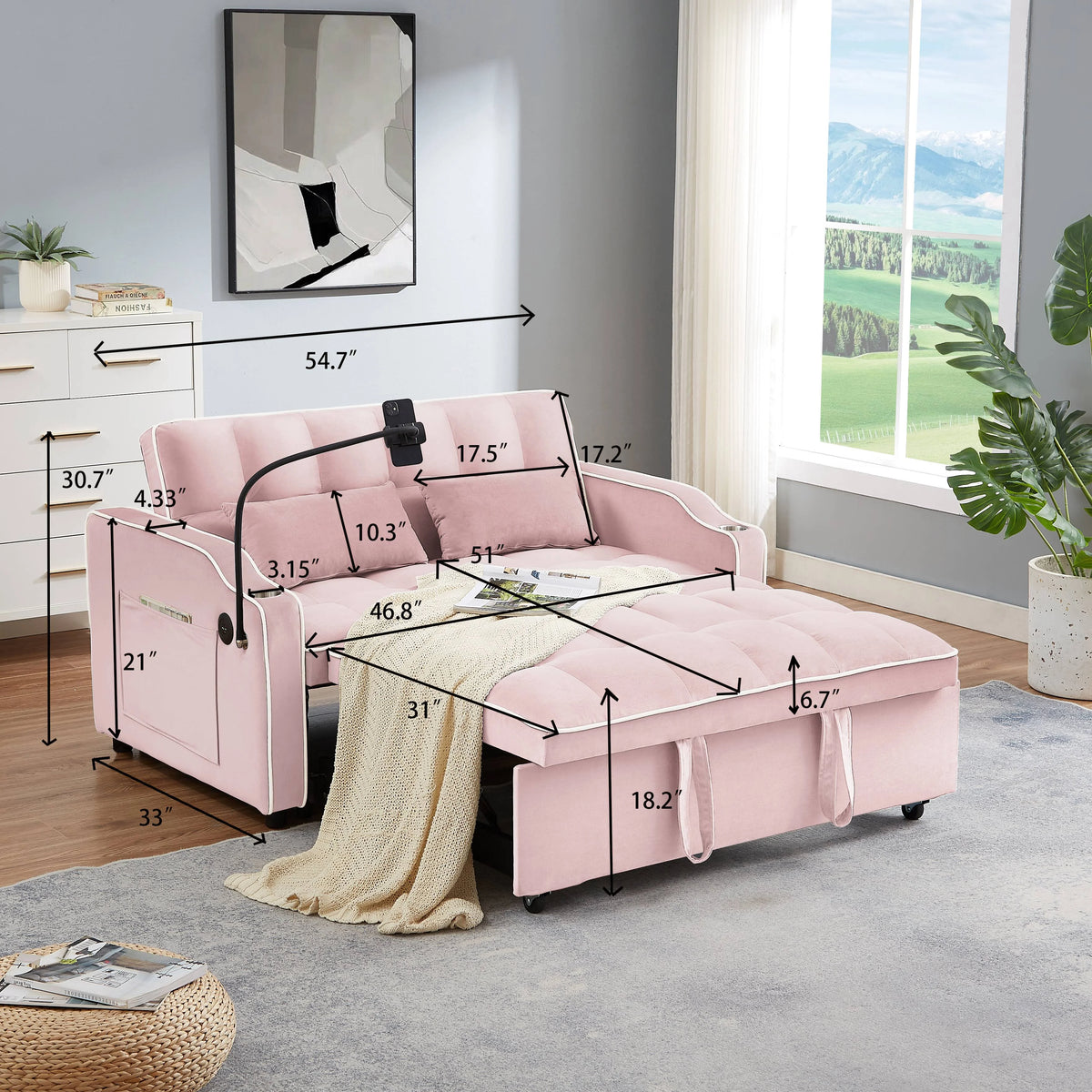 Pink Convertible Sleeper Sofa Chair Bed E34771