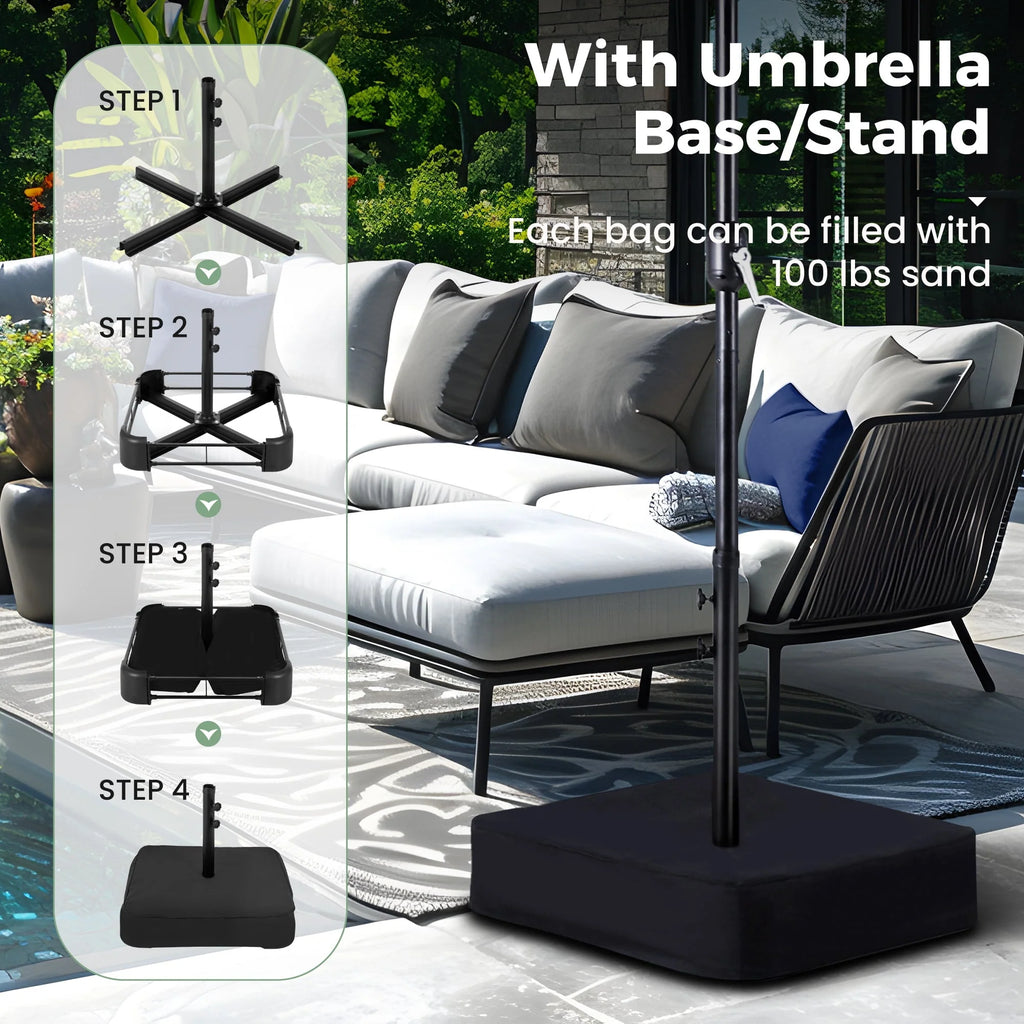 15ft Double-Sided Patio Umbrella with Solar Lights & Base U71371