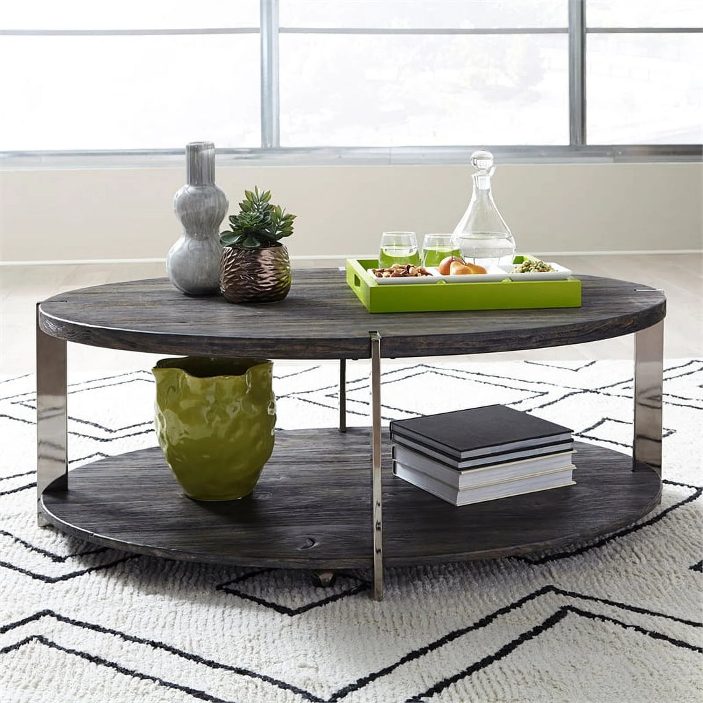 Modern Wood Oval Cocktail Table in Mahogany J42468