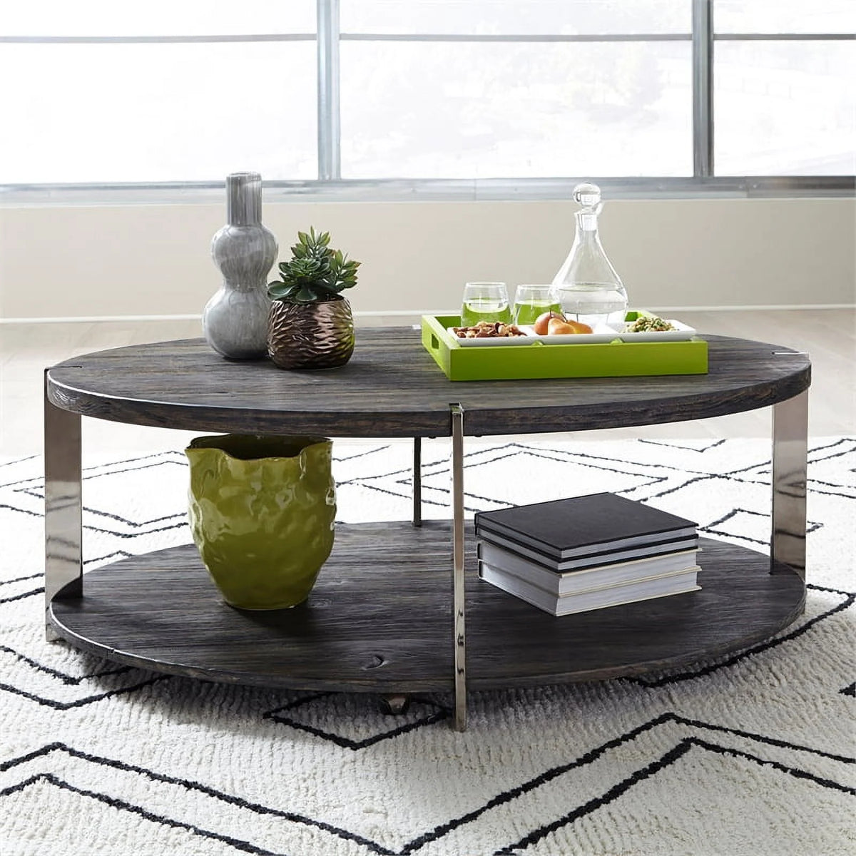 Modern Wood Oval Cocktail Table in Mahogany J42468