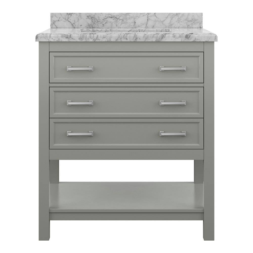 Grey Vanity Cabinet with White Marble Vanity Top C44138