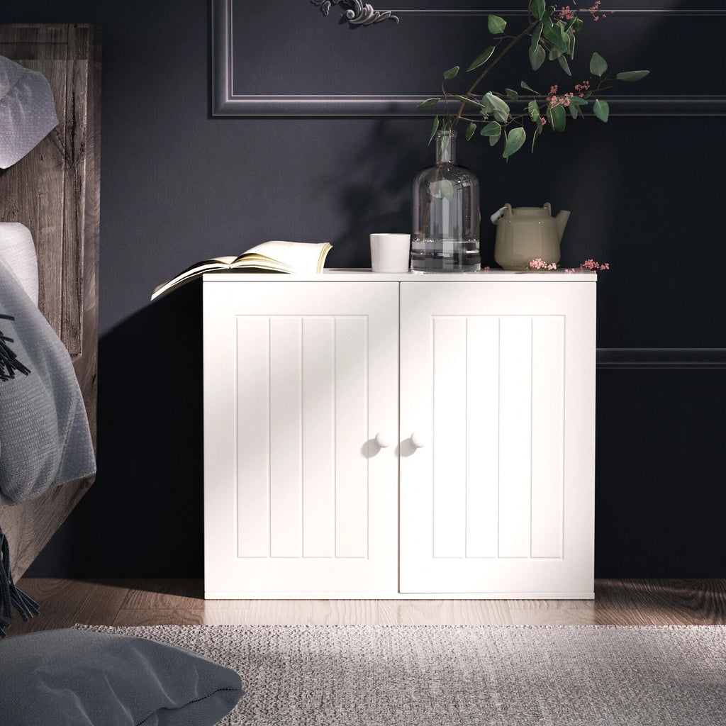 White Free Standing Wooden Bathroom Storage Cabinet with Double Doors A86770