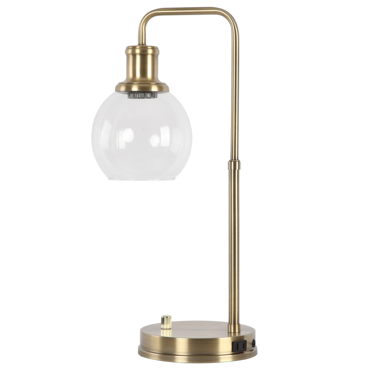 Gold Desk Lamp with Glass Shade and AC Outlet M78820