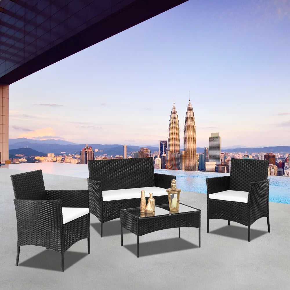 4-Piece PE Wicker Outdoor Conversation Set with Cushions S4993