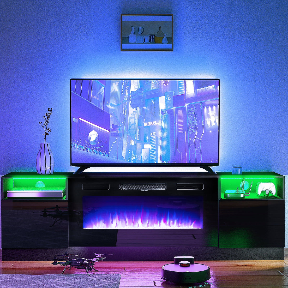 Black Fireplace TV Stand with 36'' Electric Fireplace L660