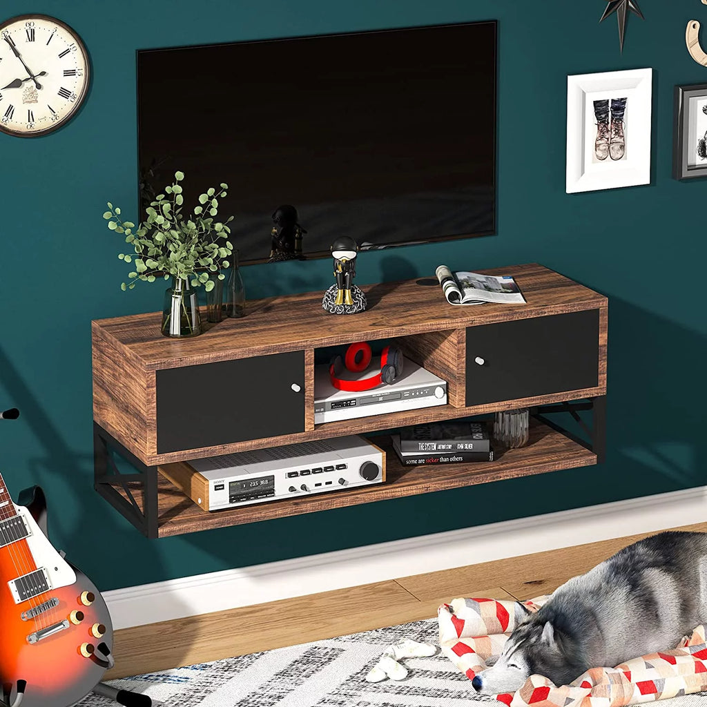 3 Tier Wall Mounted Media Console with Doors Storage S8900