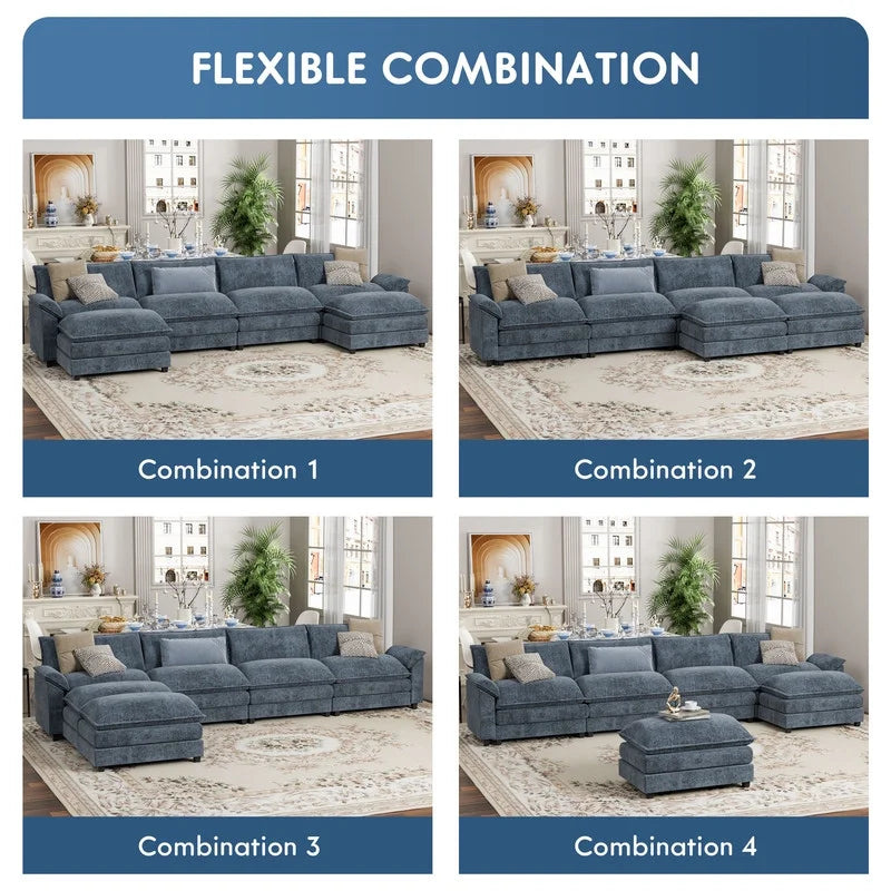 3 Seats L-Shaped Sectional Sofa with Movable Ottoman Gray B39957