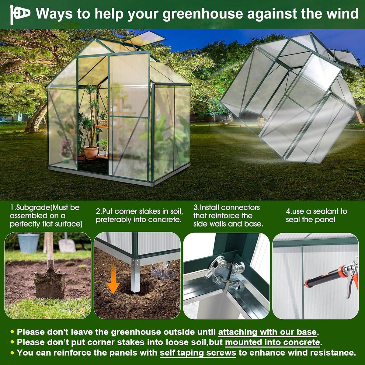 Polycarbonate Greenhouse with Sliding Door 8' x 6' N2338
